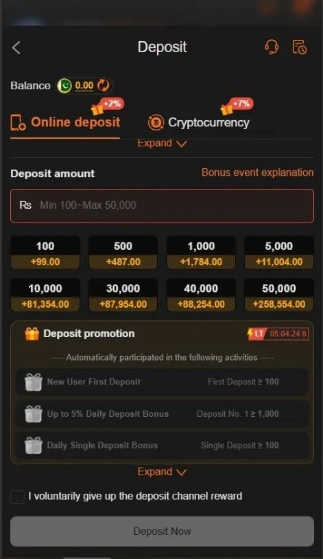 999HA Game deposit screen showing deposit amount and payment options on Android